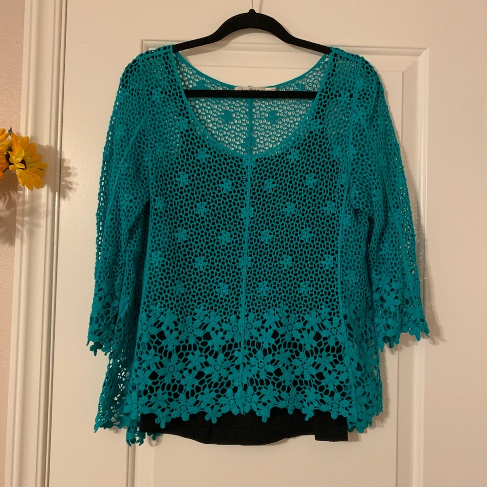 Le Dor Doble Lace Blouse Black and Green